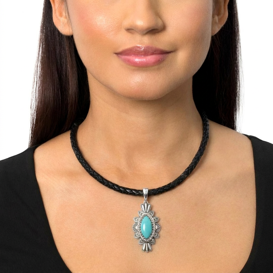  Sterling Silver Sleeping Beauty Turquoise Marquise Cut Gemstone Pendant Enhancer