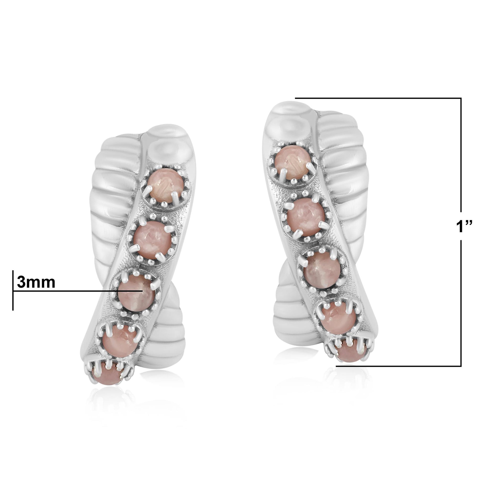 Sterling Silver Rhodochrosite Twist Hoop Earrings