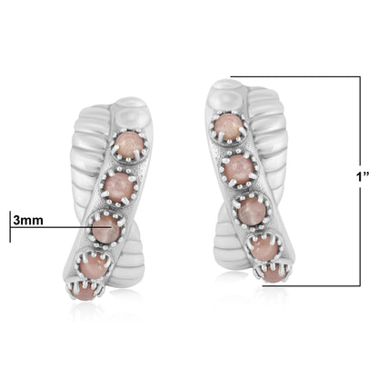 Sterling Silver Rhodochrosite Twist Hoop Earrings