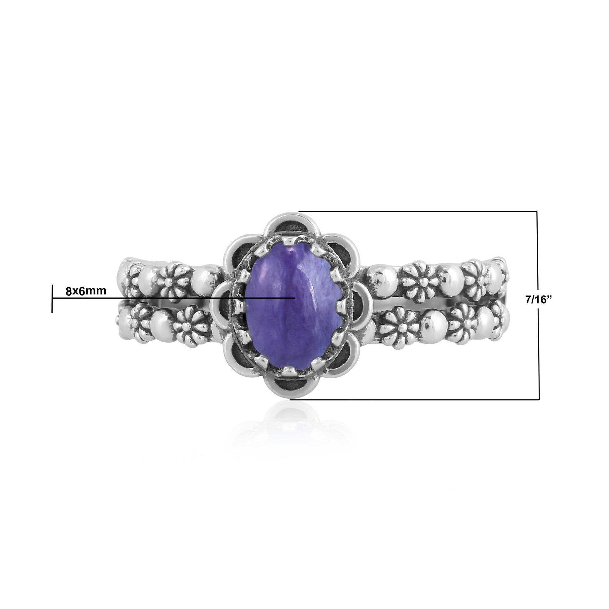 EXCLUSIVELY OURS! Sterling Silver Charoite Double Row Concha Flower Ring