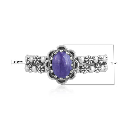 EXCLUSIVELY OURS! Sterling Silver Charoite Double Row Concha Flower Ring