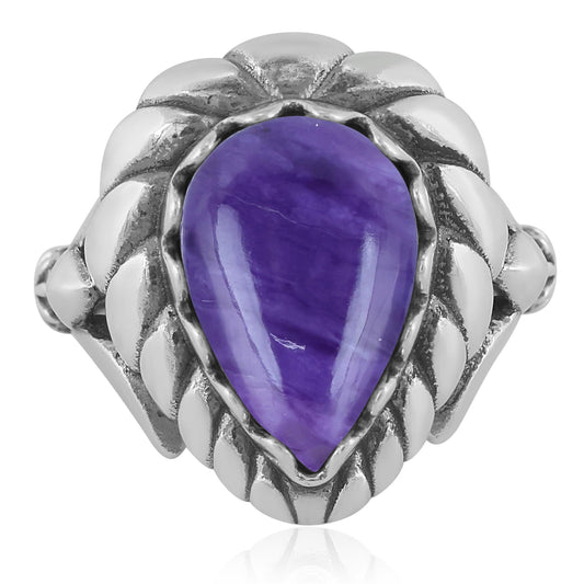 Sterling Silver Charoite Pear Cut Rope Ring