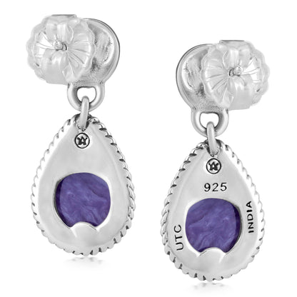 EXCLUSIVELY OURS! Sterling Silver Charoite Pear-Cut Dangle Earrings