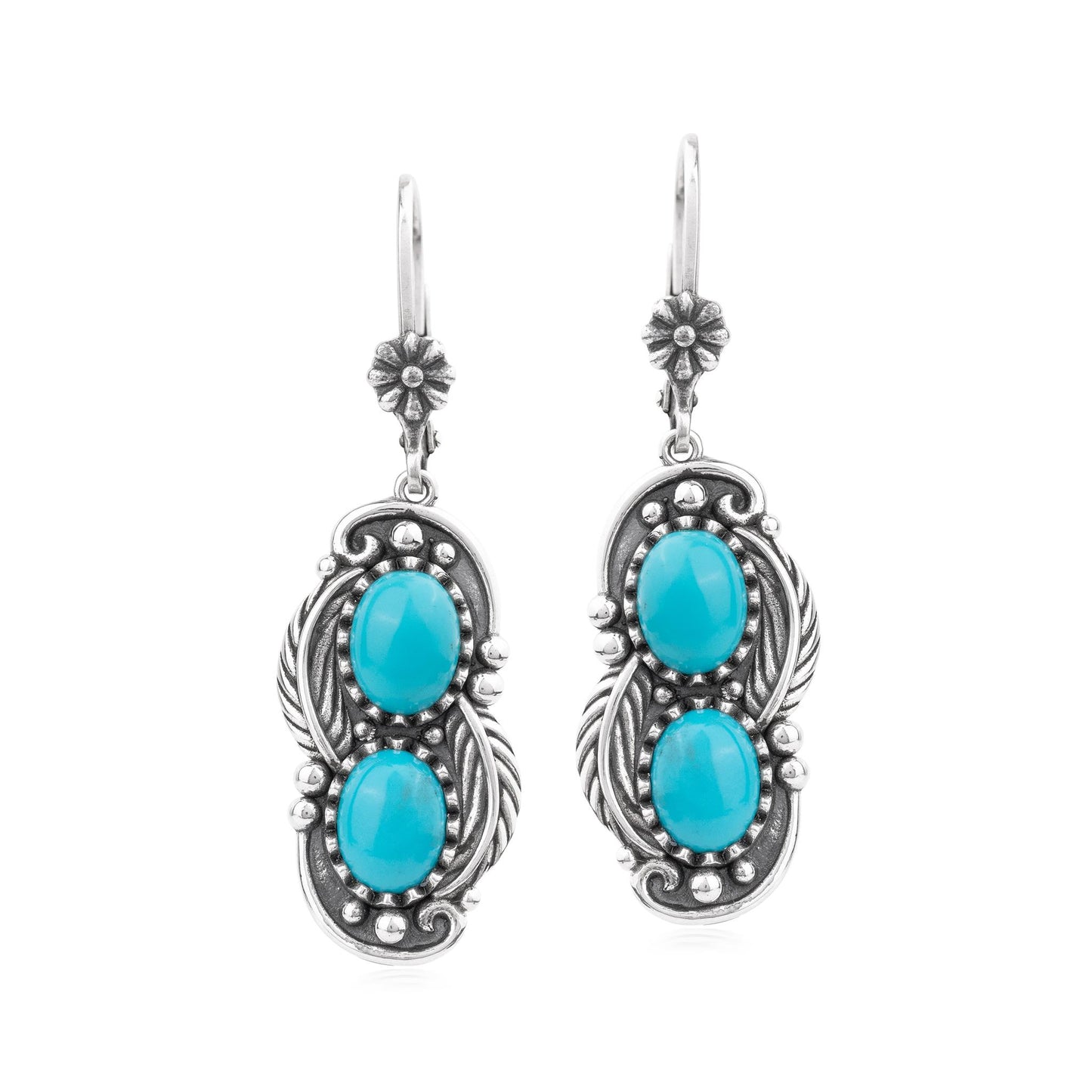 EXCLUSIVELY OURS! Sterling Silver Sleeping Beauty Turquoise Double Oval Lever Back Earrings
