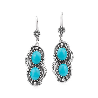 EXCLUSIVELY OURS! Sterling Silver Sleeping Beauty Turquoise Double Oval Lever Back Earrings