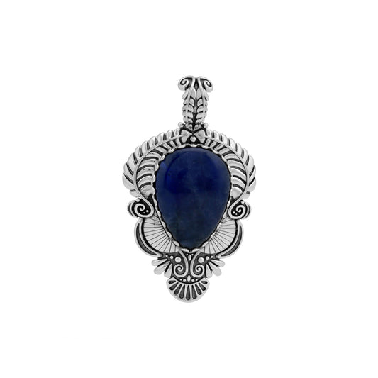 Sterling Silver Sodalite Pear Gemstone Leaf Pendant Enhancer 