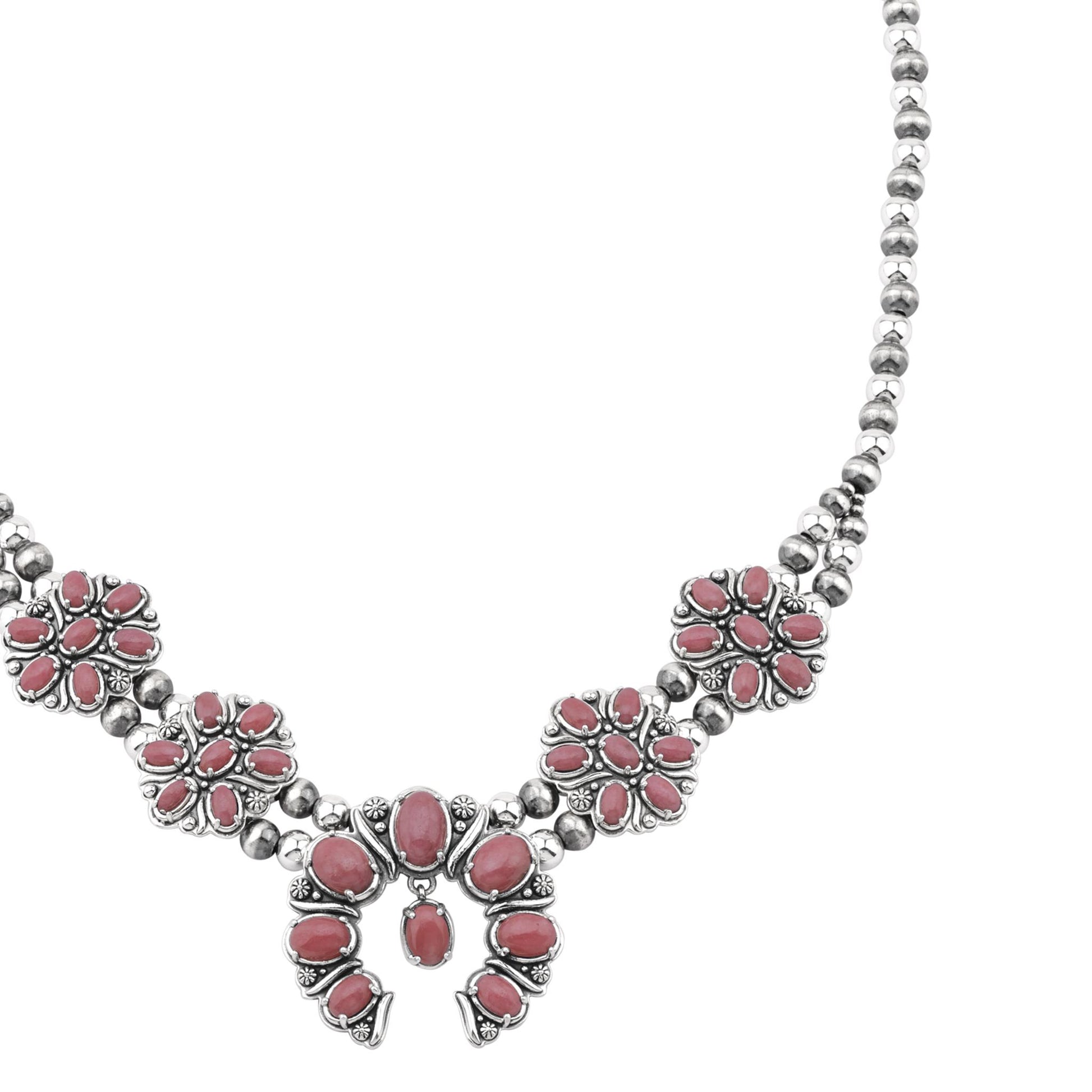  Sterling Silver Rhodonite Oval Cluster Naja Necklace