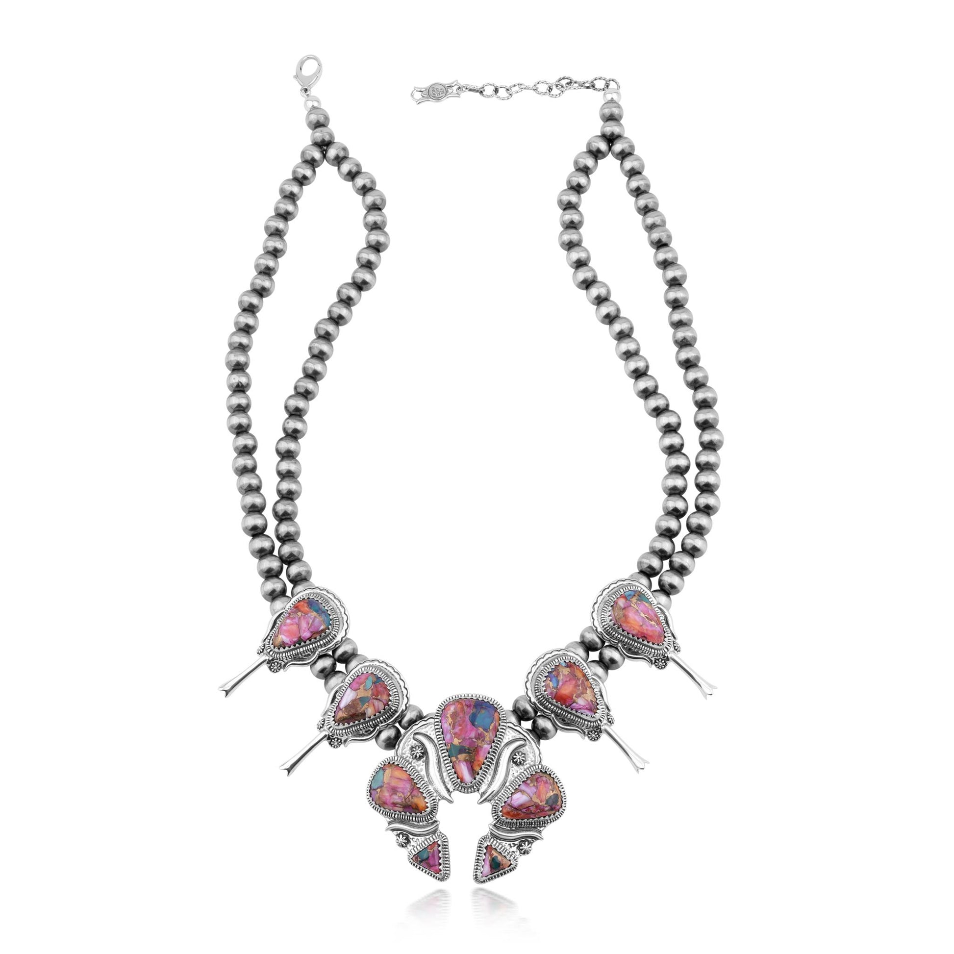 EXCLUSIVELY OURS! Sterling Silver Painted Desert Mosaic Large Naja Squash Blossom Necklace