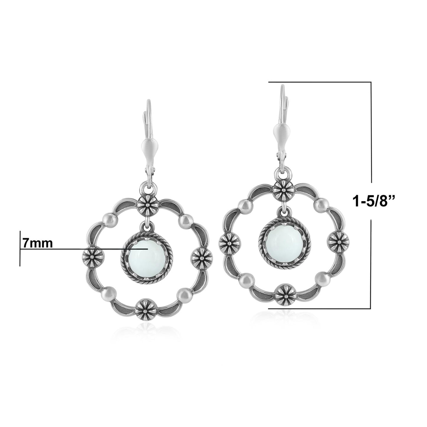 Sterling Silver White Agate Circle Concha Lever Back Earrings
