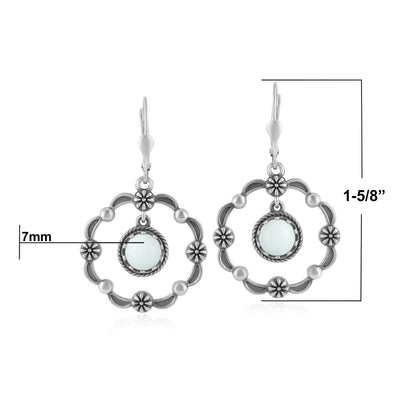 Sterling Silver White Agate Circle Concha Lever Back Earrings
