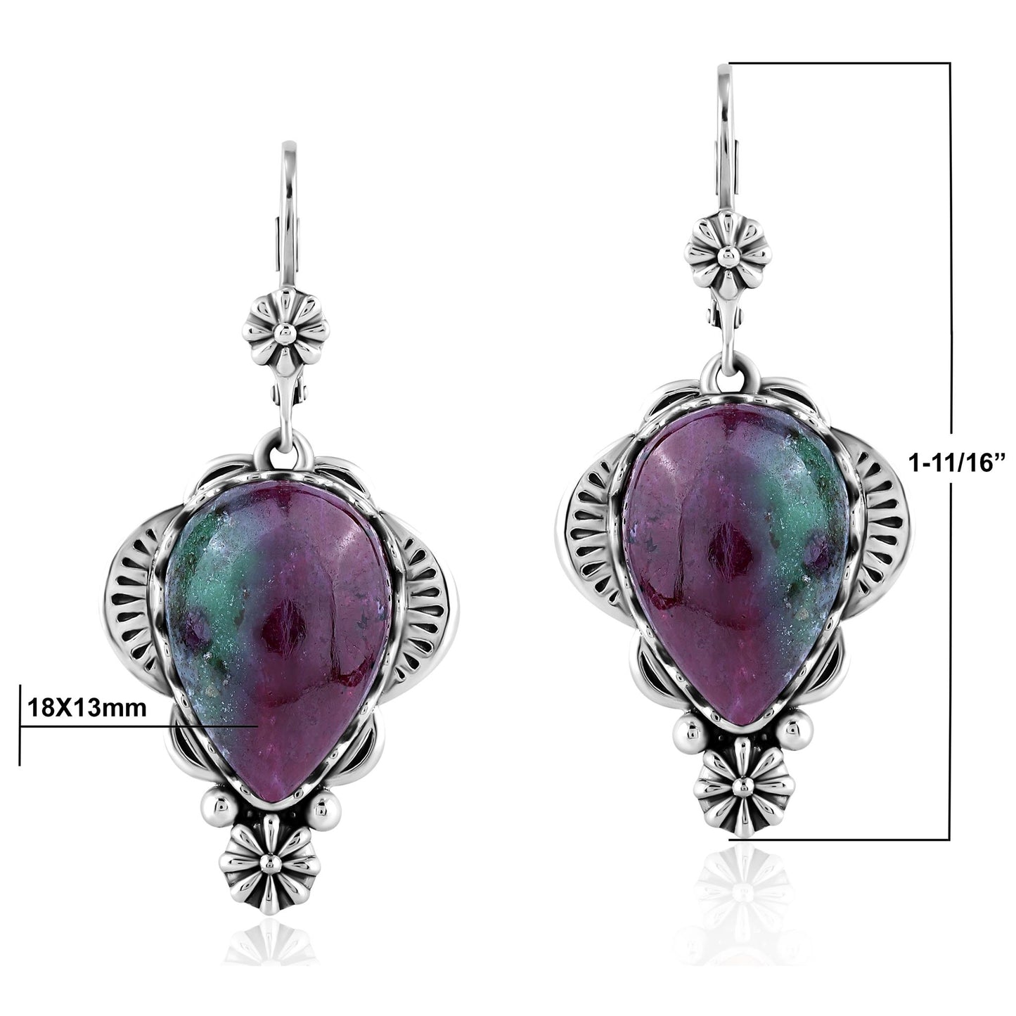 LIMITED EDITION! Sterling Silver Ruby Zoisite Pear-Cut Concha Earrings