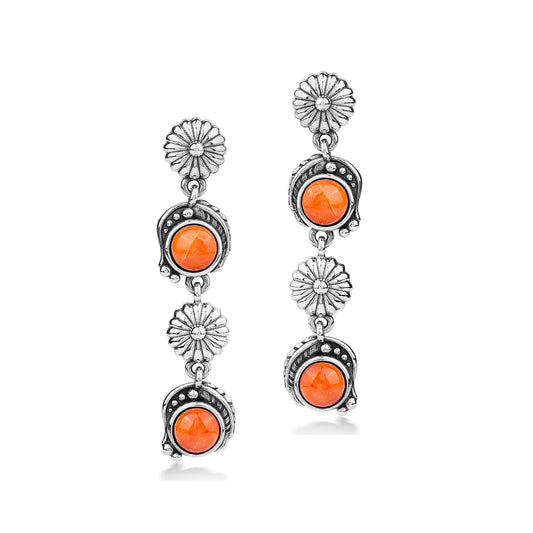 EXCLUSIVELY OURS! Sterling Silver Orange Spiny Oyster Leaf and Flower Dangle Earrings