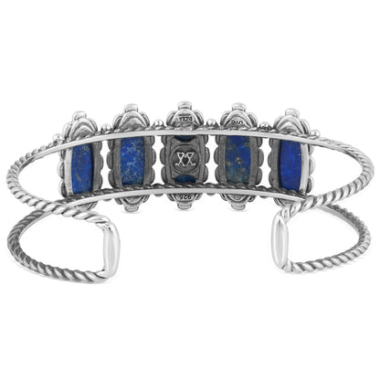 Sterling Silver Lapis 5-Stone Oval Cuff Bracelet