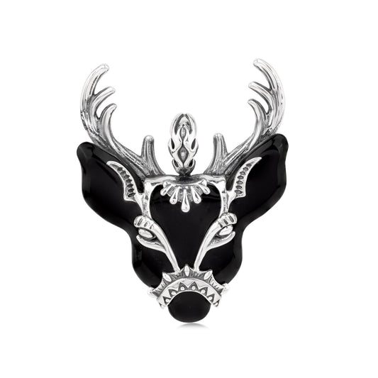EXCLUSIVELY OURS! Sterling Silver Black Agate Deer Pendant Enhancer