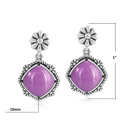 Sterling Silver Phosphosiderite Cushion-Cut Concha Flower Post Earrings 