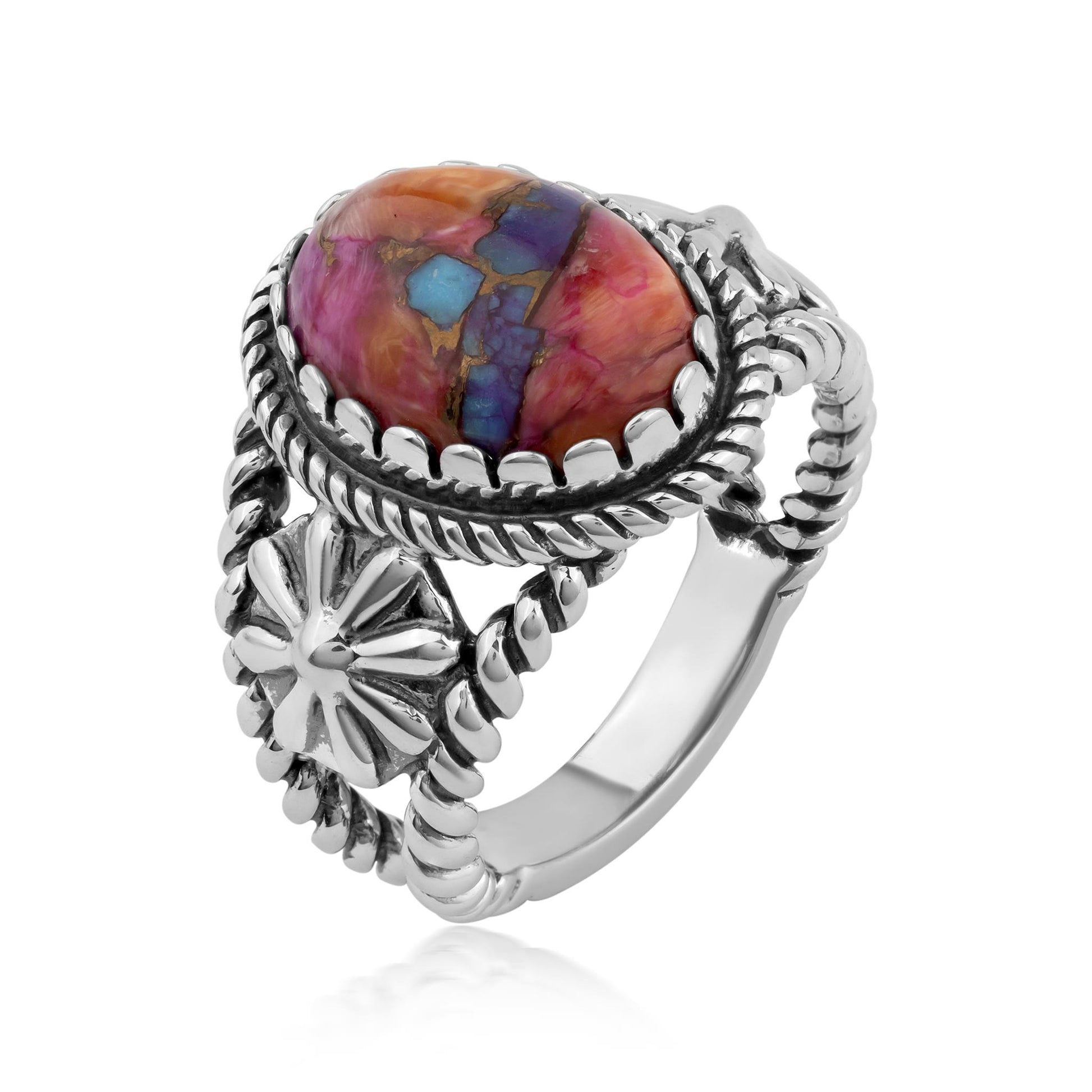 EXCLUSIVELY OURS! Sterling Silver Painted Desert Mosaic Concha Flower Ring