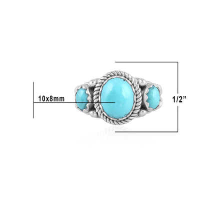 Sterling Silver Kingman Turquoise 3-Stone Ring