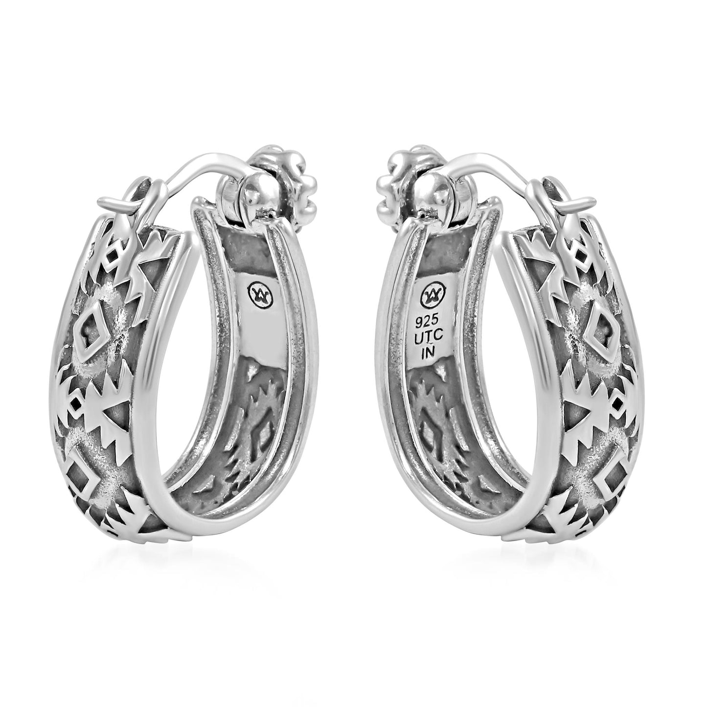  Sterling Silver Patterned Huggie Hoop Earrings