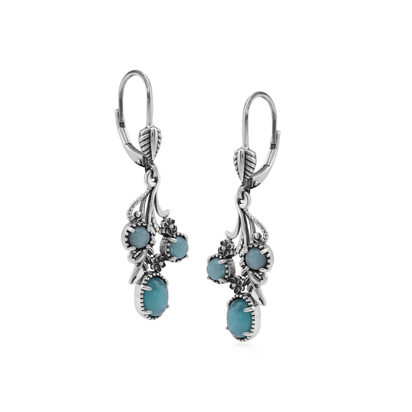 Sterling Silver Amazonite Leaf and Concha Cascading Earrings