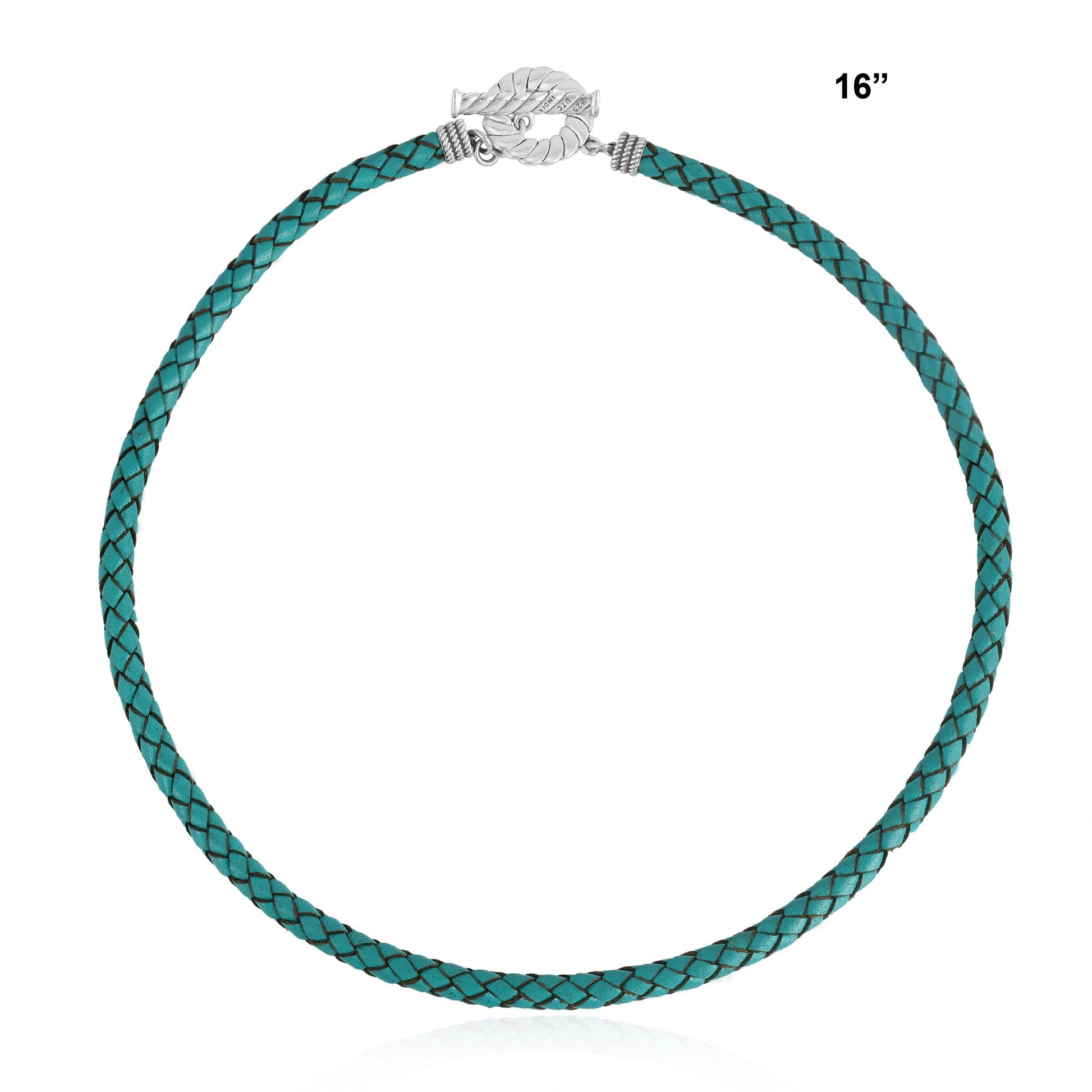 Sterling Silver Braided Turquoise Leather Toggle Necklace