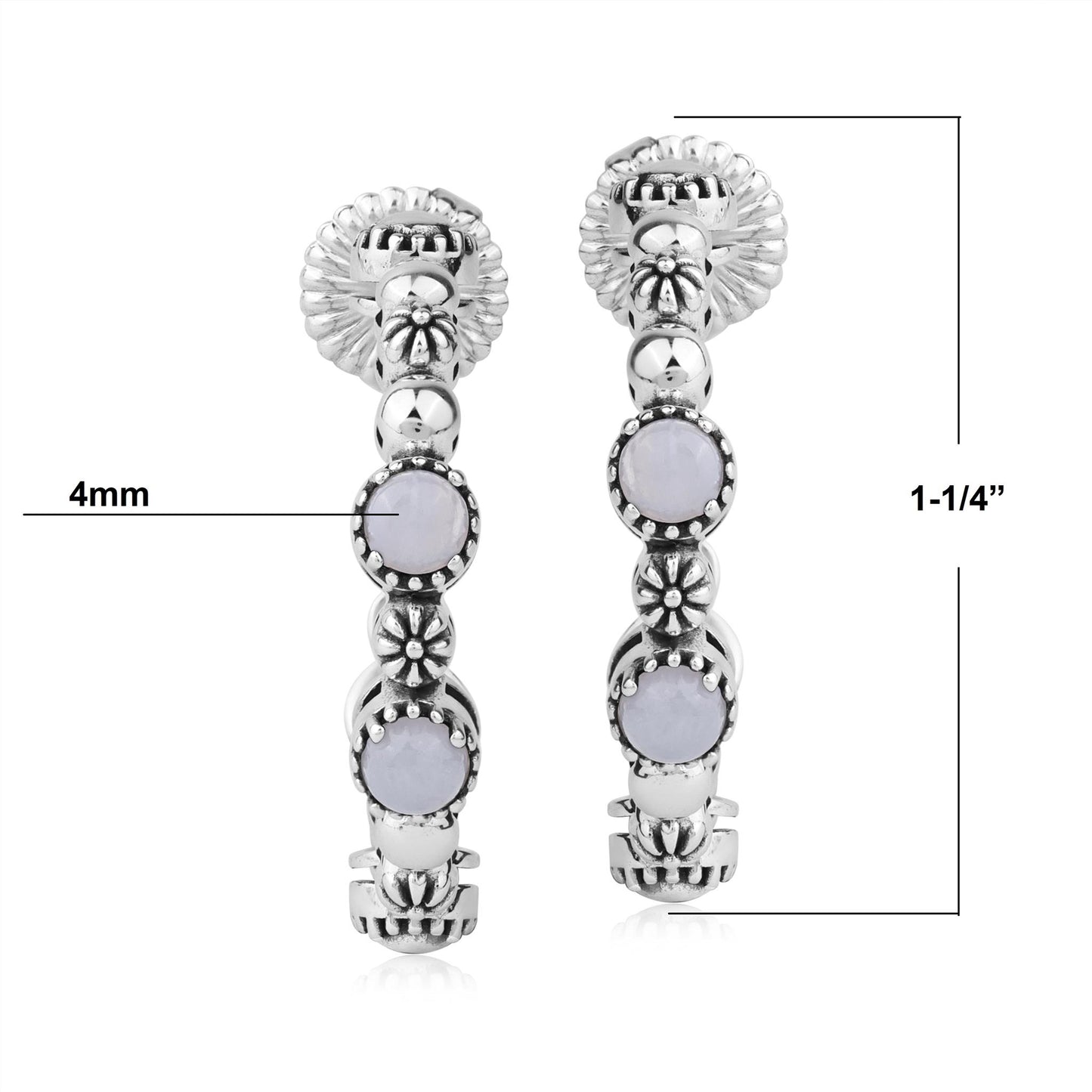Sterling Silver Blue Lace Agate 1 Inch Concha Hoop Earrings 