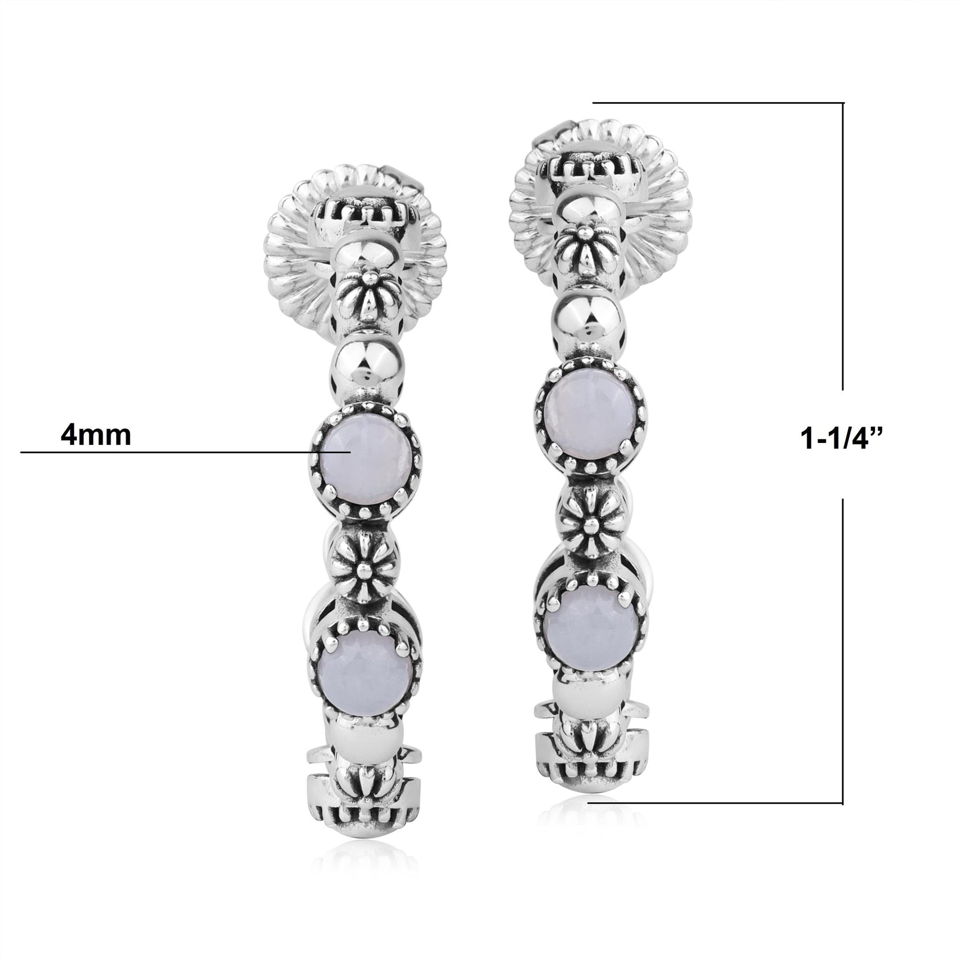 Sterling Silver Blue Lace Agate 1 Inch Concha Hoop Earrings 