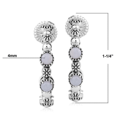Sterling Silver Blue Lace Agate 1 Inch Concha Hoop Earrings 