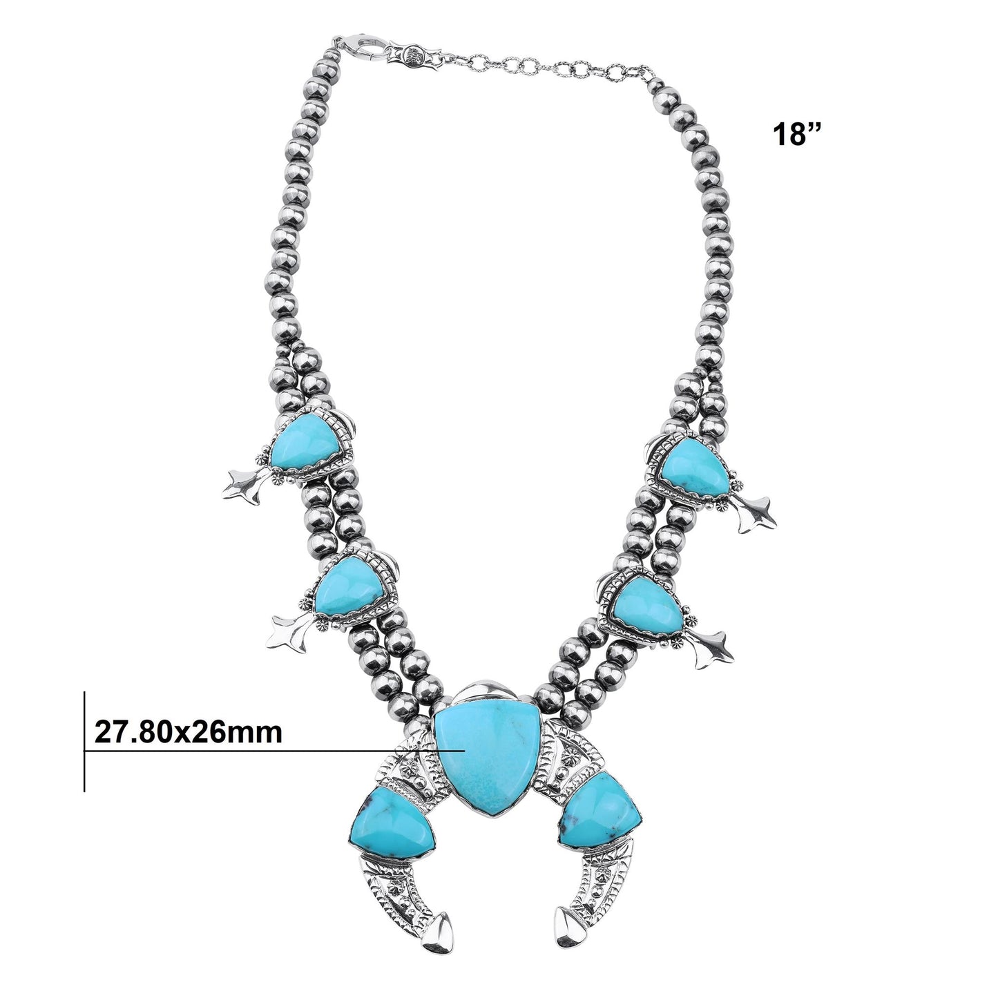 LIMITED EDITION! Sterling Silver Kingman Turquoise Arrowhead Squash Blossom Statement Necklace