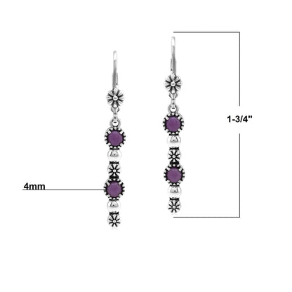 Sterling Silver Phosphosiderite Round Gemstone and Concha Linear Lever Back Earrings
