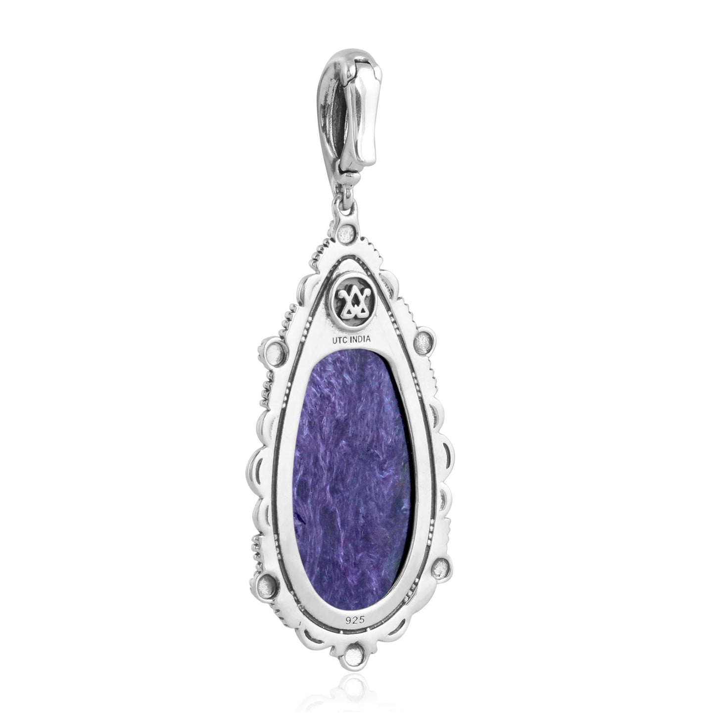 EXCLUSIVELY OURS! Sterling Silver Charoite Teardrop Bordered Design Pendant Enhancer