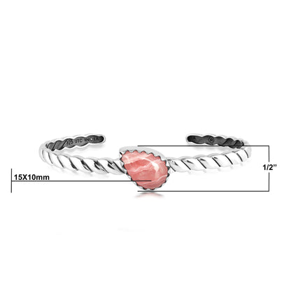 Sterling Silver Rhodochrosite Pear Cut Stackable Cuff Bracelet, Sizes Small to Large