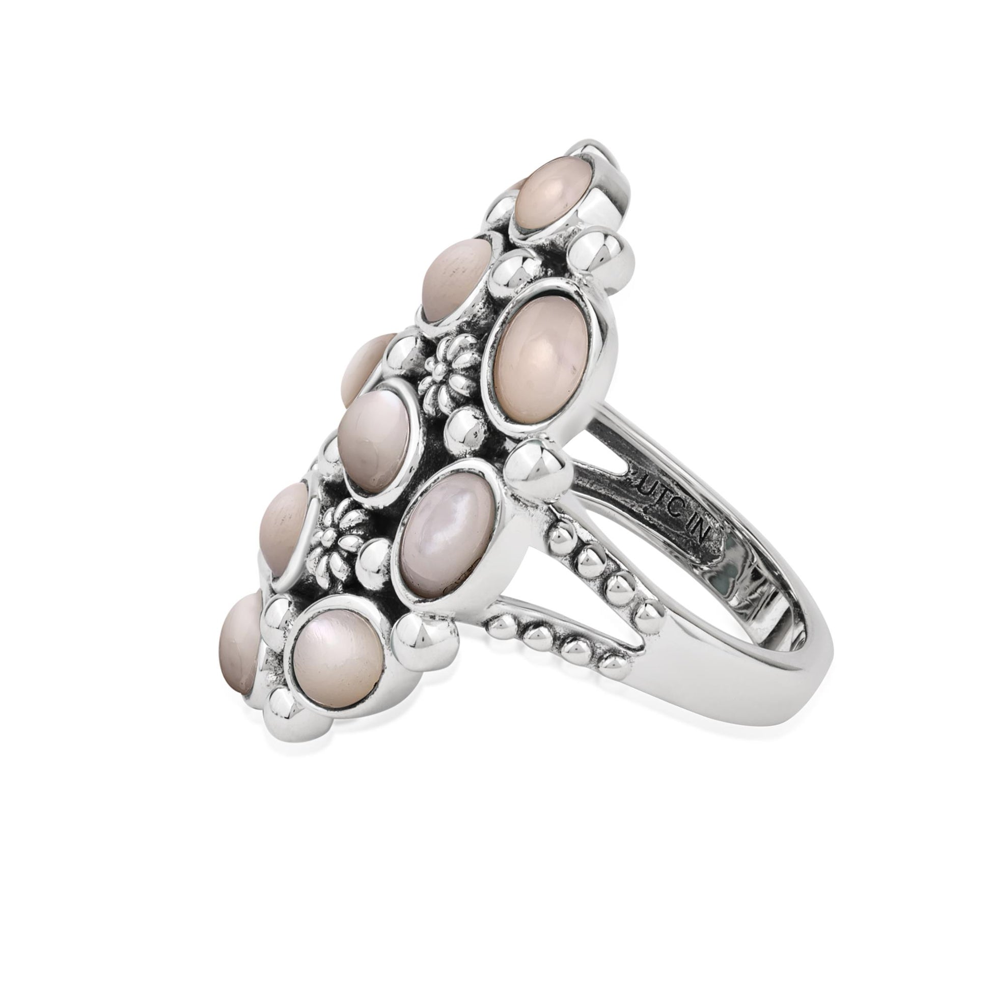  Sterling Silver White Mother of Pearl Oval 12-Stone Cluster Ring