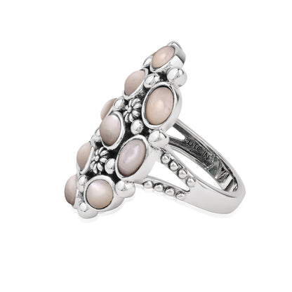  Sterling Silver White Mother of Pearl Oval 12-Stone Cluster Ring