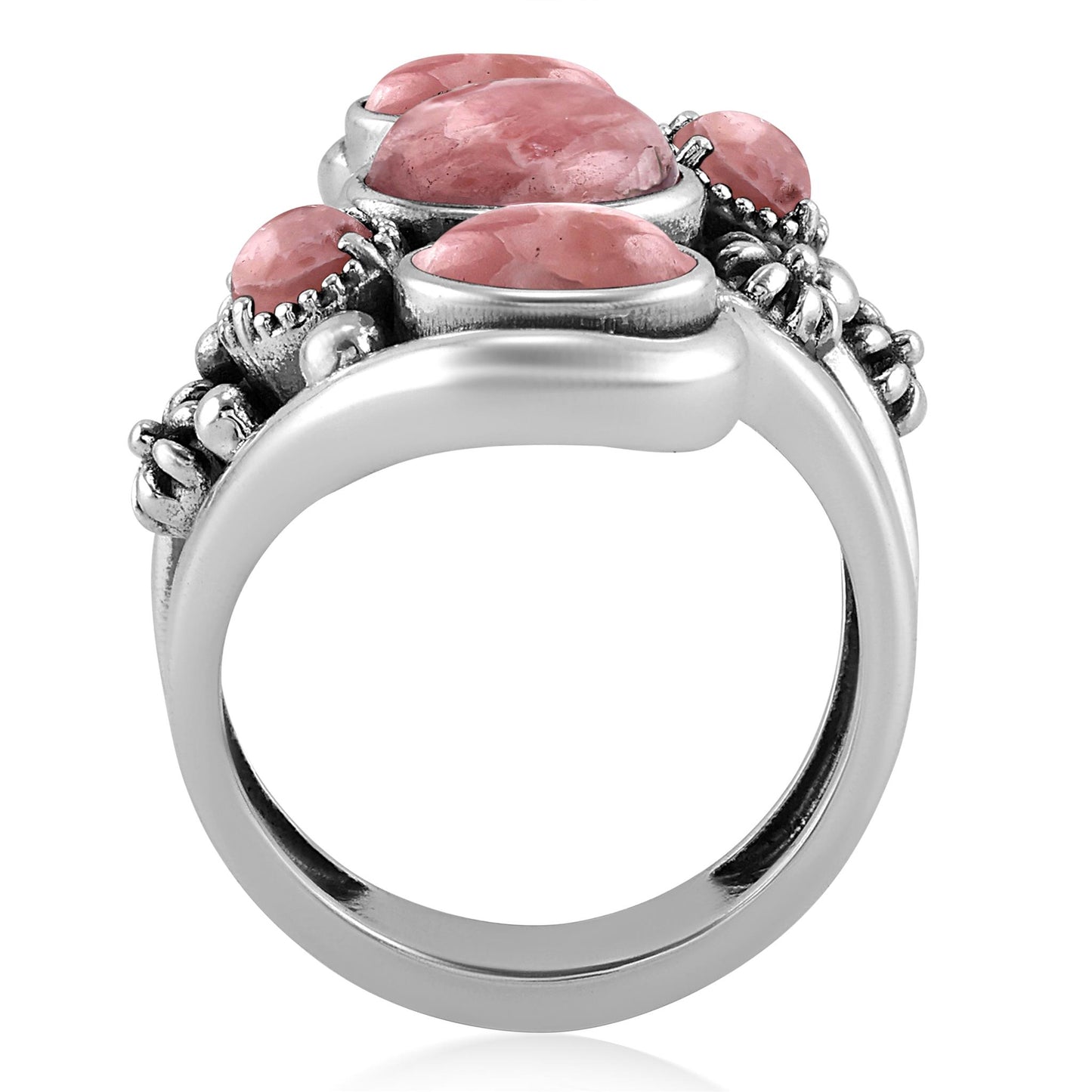 Sterling Silver Rhodochrosite Freeform Bypass Ring
