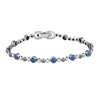 EXCLUSIVELY OURS! Sterling Silver Lapis Round Beaded Bracelet, Sizes Small to Large