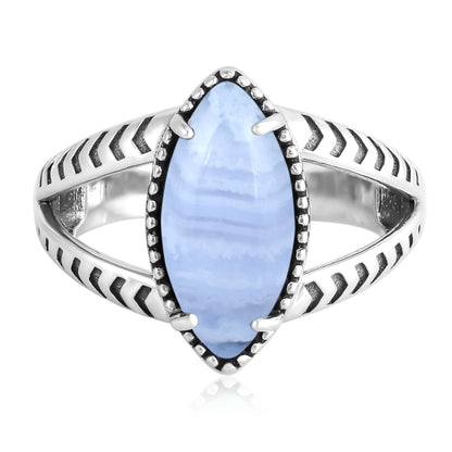 Sterling Silver Blue Lace Agate Marquise Split Shank Ring