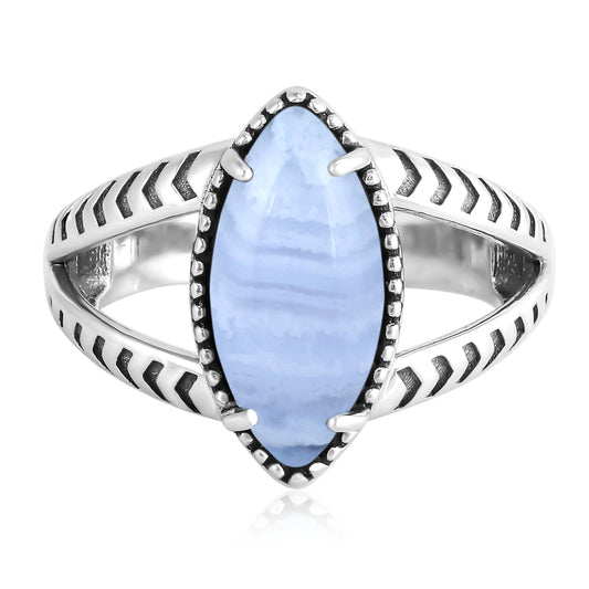 Sterling Silver Blue Lace Agate Marquise Split Shank Ring