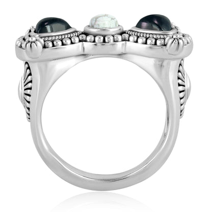 Sterling Silver Black Spinel and White Howlite Bow Tie Ring