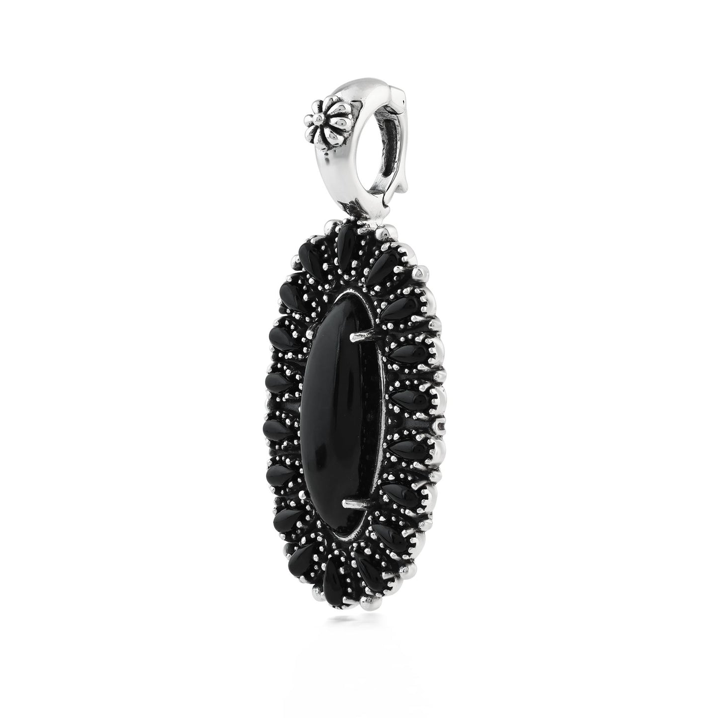  Sterling Silver Black Onyx Petit Point Gemstone Cluster Pendant Enhancer