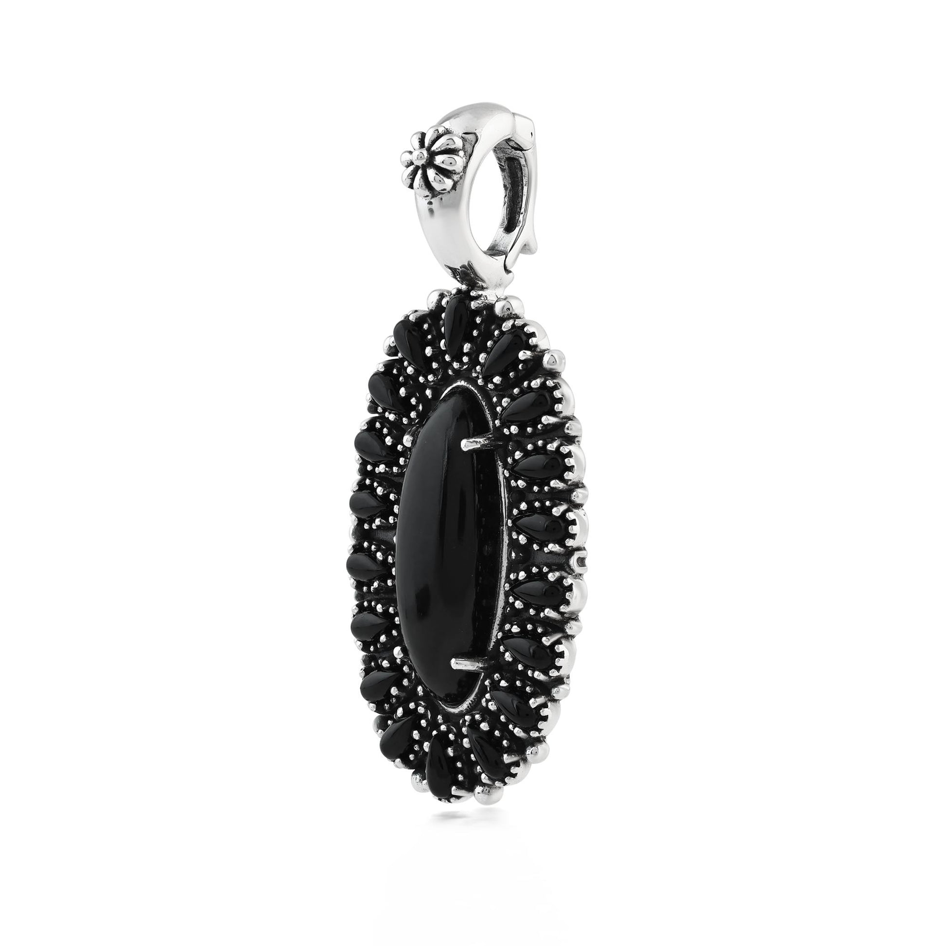  Sterling Silver Black Onyx Petit Point Gemstone Cluster Pendant Enhancer