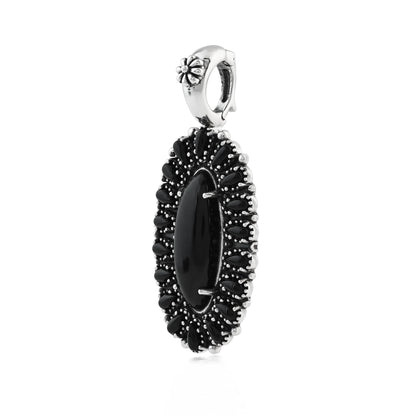  Sterling Silver Black Onyx Petit Point Gemstone Cluster Pendant Enhancer