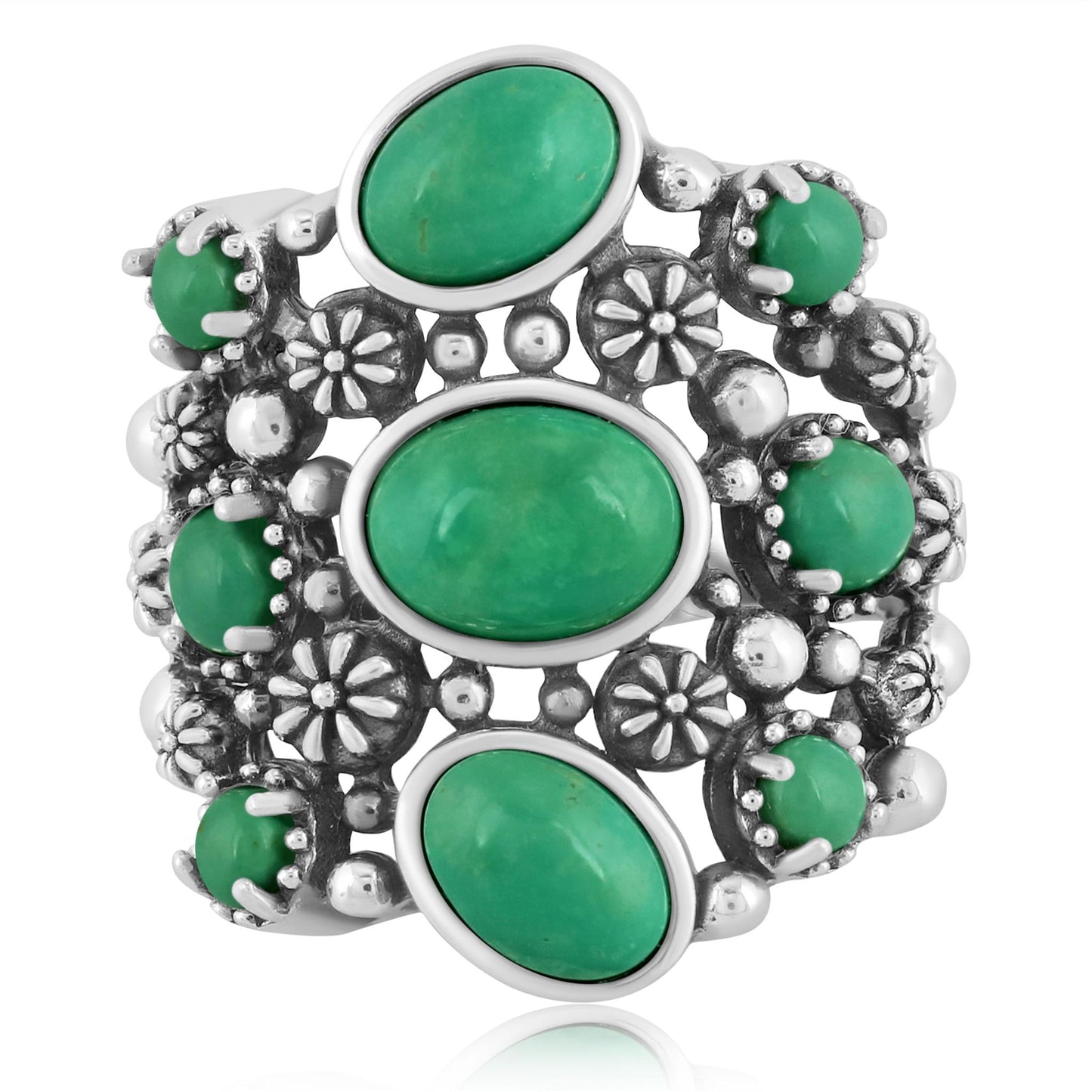 EXCLUSIVELY OURS! Sterling Silver Green Turquoise 9-Stone Cluster Ring, Sizes 5 to 10