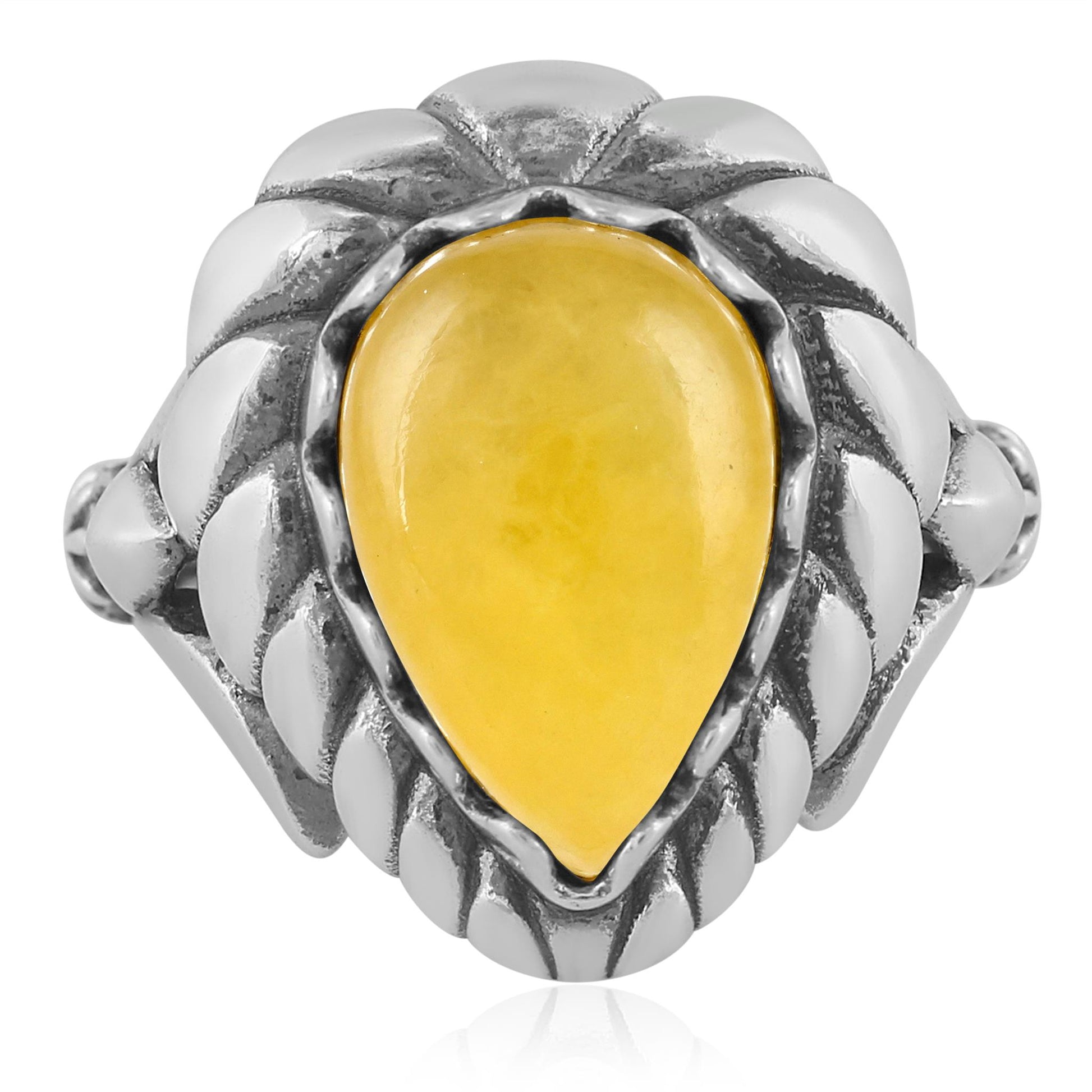 Sterling Silver Yellow Jasper Pear Cut Rope Ring