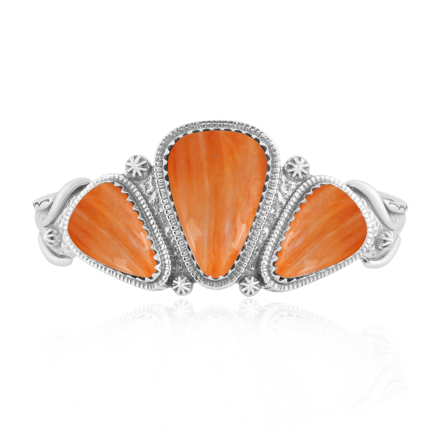 EXCLUSIVELY OURS! Sterling Silver Orange Spiny Oyster 3-Stone Triangle Cuff