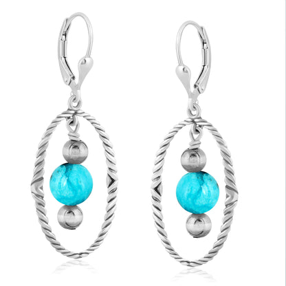 EXCLUSIVELY OURS! Sterling Silver Kingman Turquoise Rope and Bead Halo Dangle Earrings