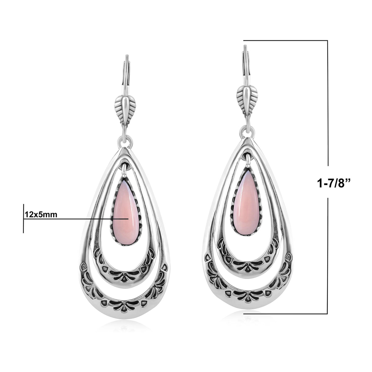 Sterling Silver Pink Opal Open Teardrop Lever Back Earrings