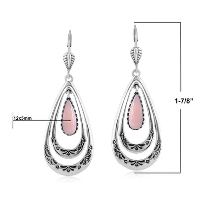 Sterling Silver Pink Opal Open Teardrop Lever Back Earrings