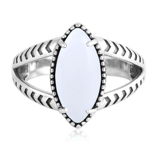 Sterling Silver White Agate Marquise Split Shank Ring