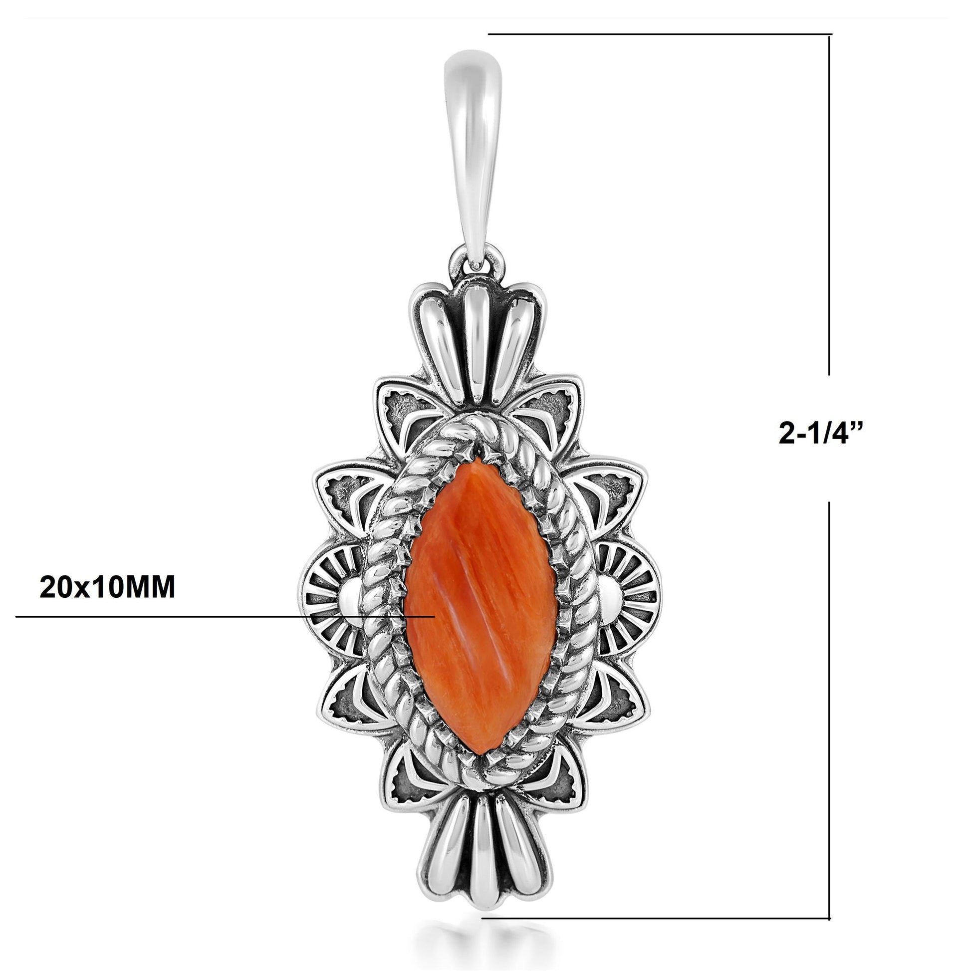  Sterling Silver Orange Spiny Oyster Marquise Cut Gemstone Pendant Enhancer