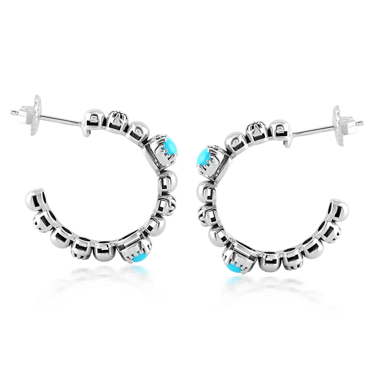 Sterling Silver Sleeping Beauty Turquoise 1 Inch Concha Hoop Earrings